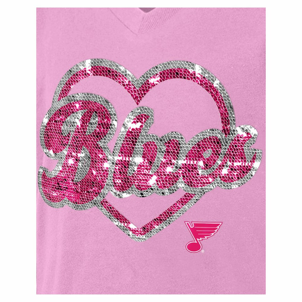 St. Louis Blues New Era Girl's Youth Flip Sequin V-Neck T-Shirt - Pink - NHL