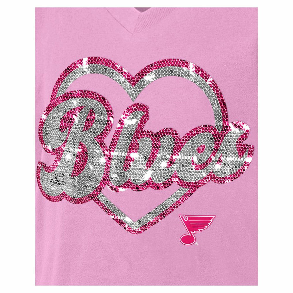 St. Louis Blues New Era Girl's Youth Flip Sequin V-Neck T-Shirt - Pink - NHL