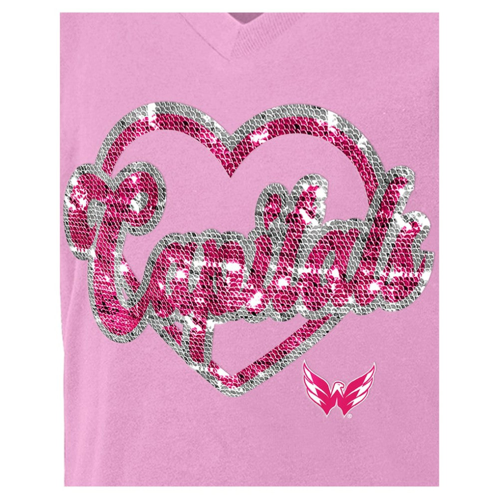Washington Capitals New Era Girl's Youth Flip Sequin V-Neck T-Shirt - Pink - NHL