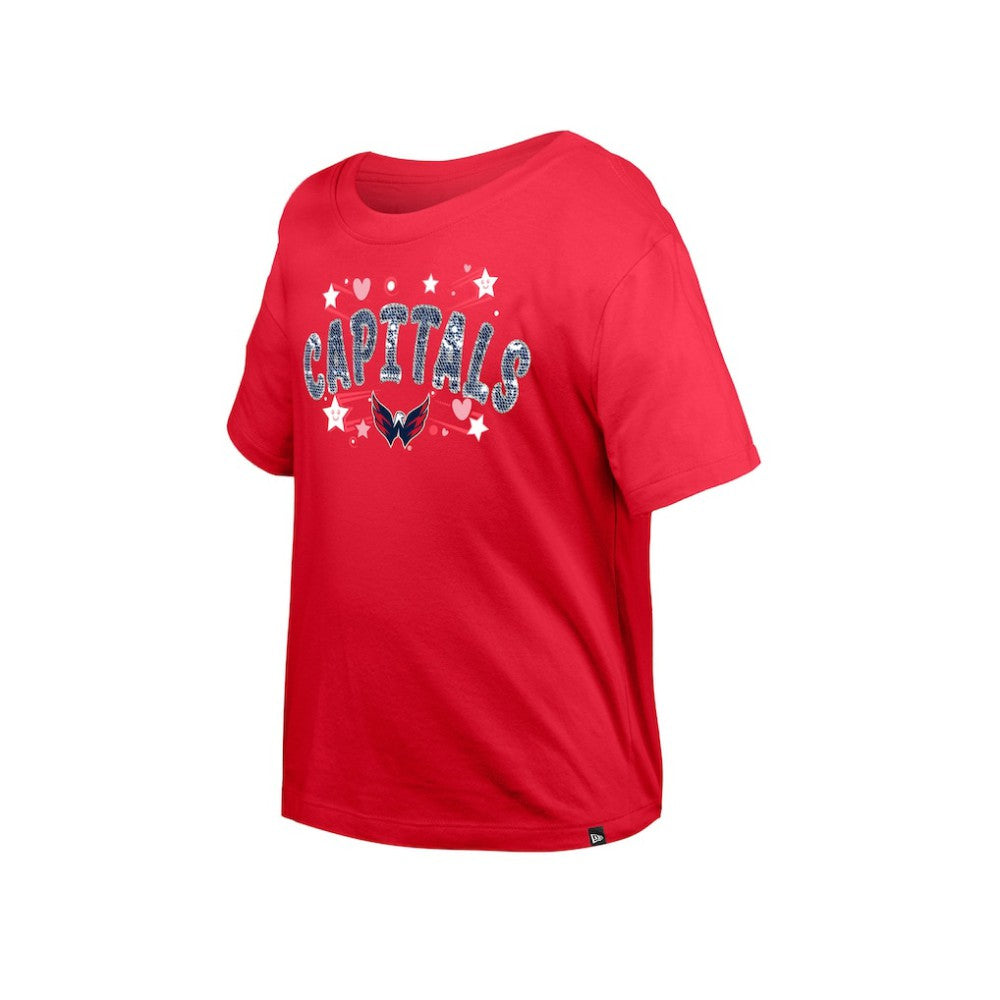 Washington Capitals New Era Girl's Youth Flip Sequin T-Shirt - Red - NHL