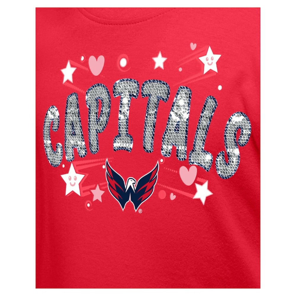 Washington Capitals New Era Girl's Youth Flip Sequin T-Shirt - Red - NHL