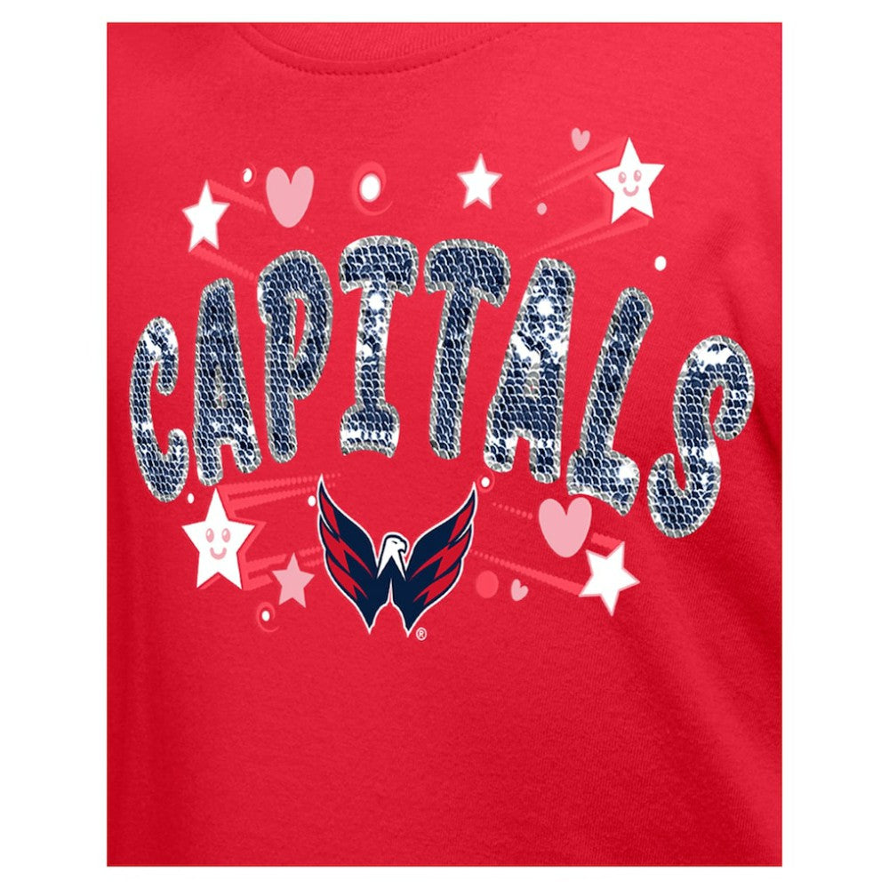Washington Capitals New Era Girl's Youth Flip Sequin T-Shirt - Red - NHL