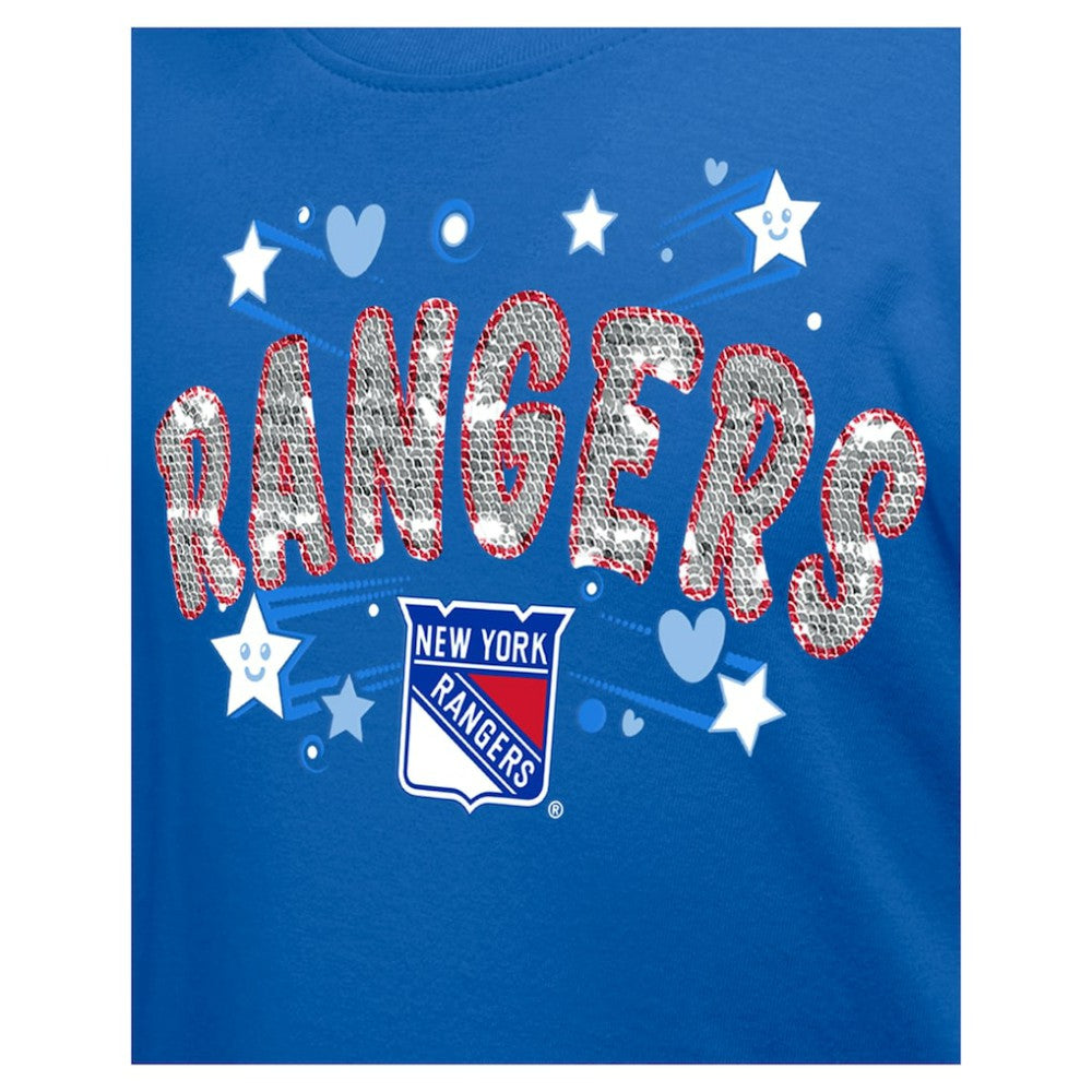 New York Rangers New Era Girl's Youth Flip Sequin T-Shirt - Blue - NHL
