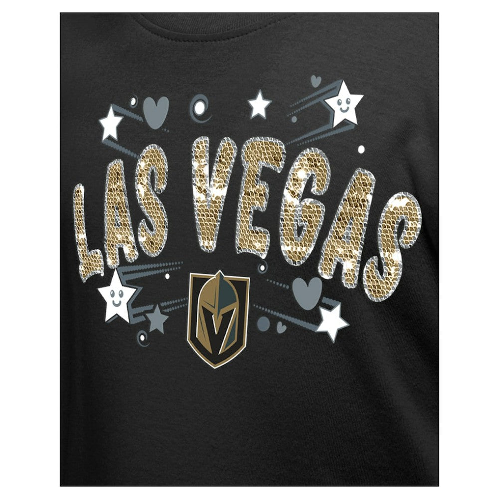Vegas Golden Knights New Era Girl's Youth Flip Sequin T-Shirt - Black - NHL
