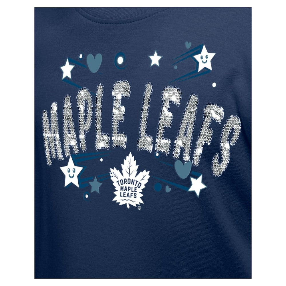 Toronto Maple Leafs New Era Girl's Youth Flip Sequin T-Shirt - Navy - NHL
