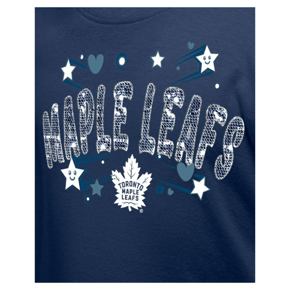 Toronto Maple Leafs New Era Girl's Youth Flip Sequin T-Shirt - Navy - NHL