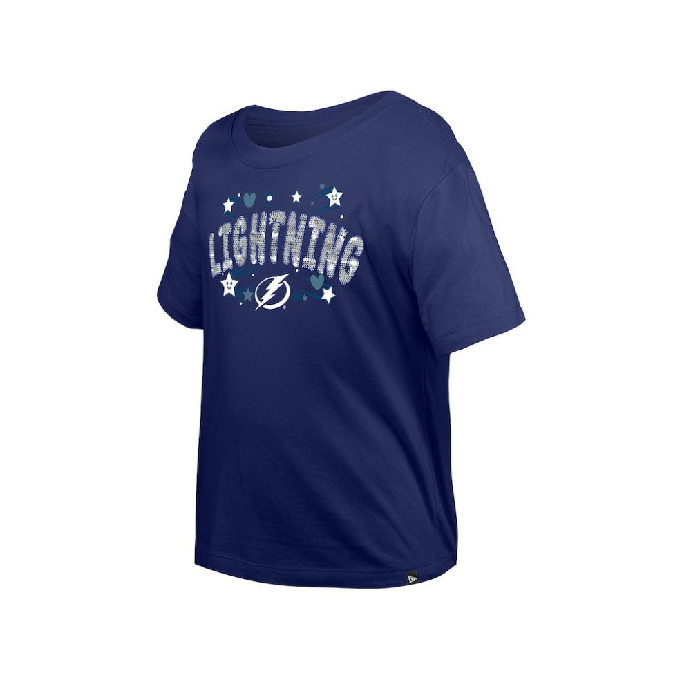 Tampa Bay Lightning New Era Girl's Youth Flip Sequin T-Shirt - Blue - NHL