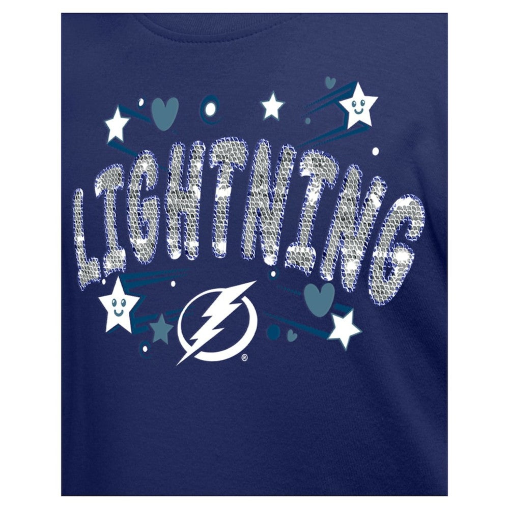 Tampa Bay Lightning New Era Girl's Youth Flip Sequin T-Shirt - Blue - NHL