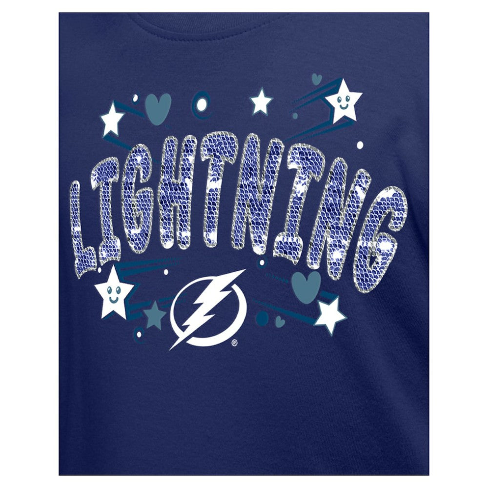 Tampa Bay Lightning New Era Girl's Youth Flip Sequin T-Shirt - Blue - NHL