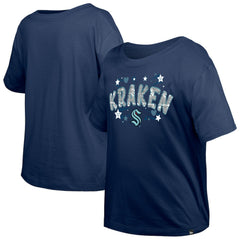 Seattle Kraken New Era Girl's Youth Flip Sequin T-Shirt - Deep Sea Blue - NHL