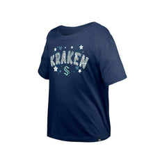 Seattle Kraken New Era Girl's Youth Flip Sequin T-Shirt - Deep Sea Blue - NHL