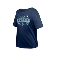 Seattle Kraken New Era Girl's Youth Flip Sequin T-Shirt - Deep Sea Blue - NHL