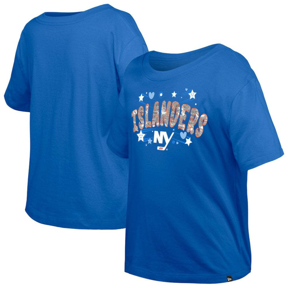 New York Islanders New Era Girl's Youth Flip Sequin T-Shirt - Blue - NHL