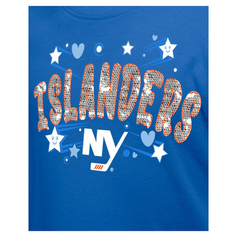 New York Islanders New Era Girl's Youth Flip Sequin T-Shirt - Blue - NHL