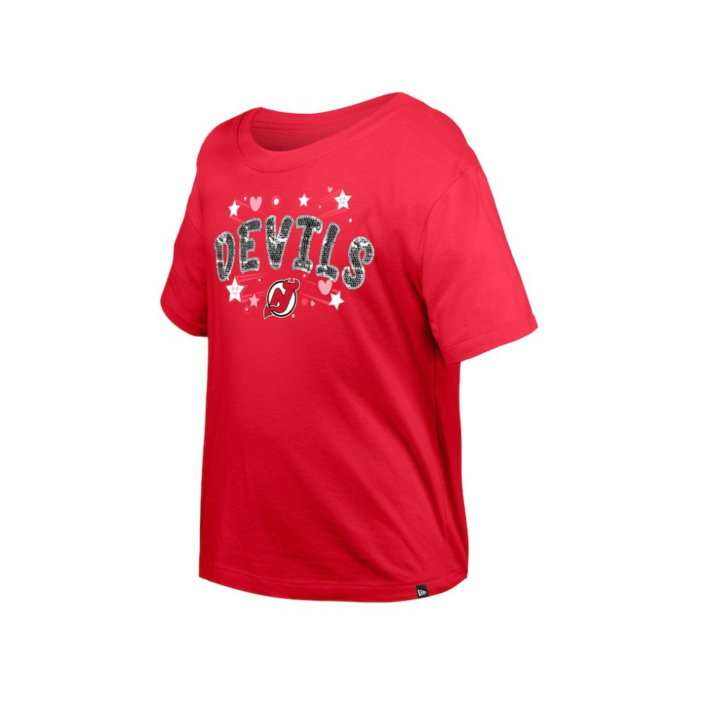 New Jersey Devils New Era Girl's Youth Flip Sequin T-Shirt - Red - NHL