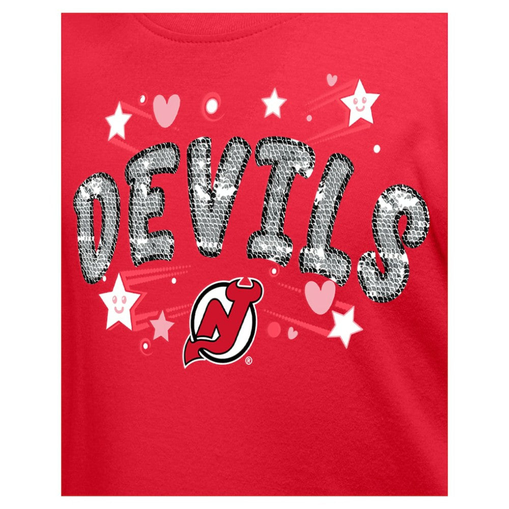 New Jersey Devils New Era Girl's Youth Flip Sequin T-Shirt - Red - NHL