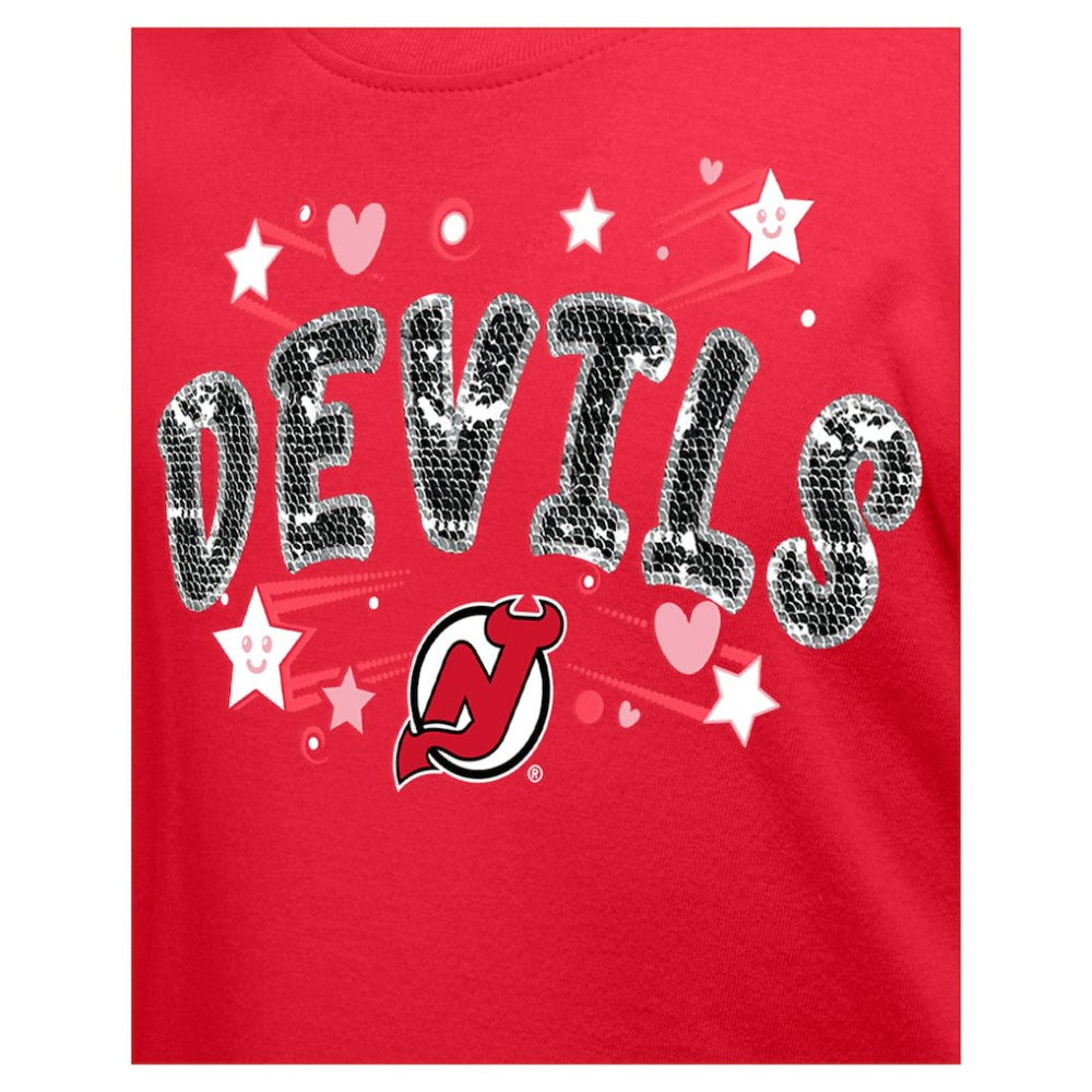 New Jersey Devils New Era Girl's Youth Flip Sequin T-Shirt - Red - NHL