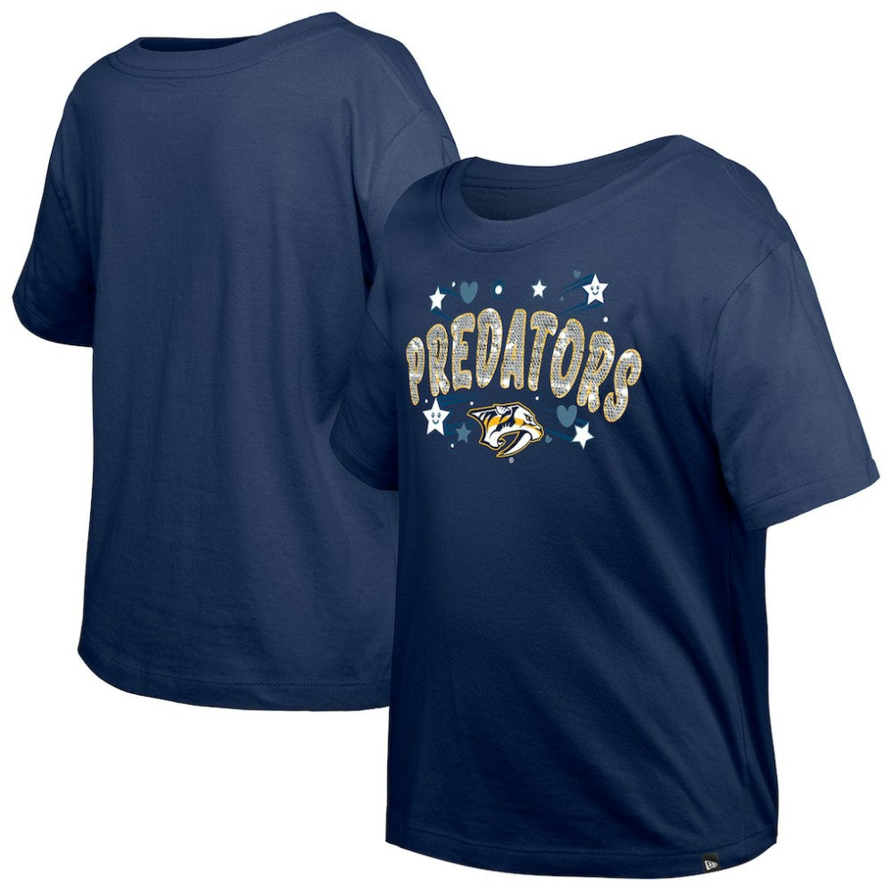 Nashville Predators New Era Girl's Youth Flip Sequin T-Shirt - Navy - NHL