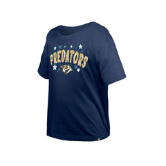 Nashville Predators New Era Girl's Youth Flip Sequin T-Shirt - Navy - NHL