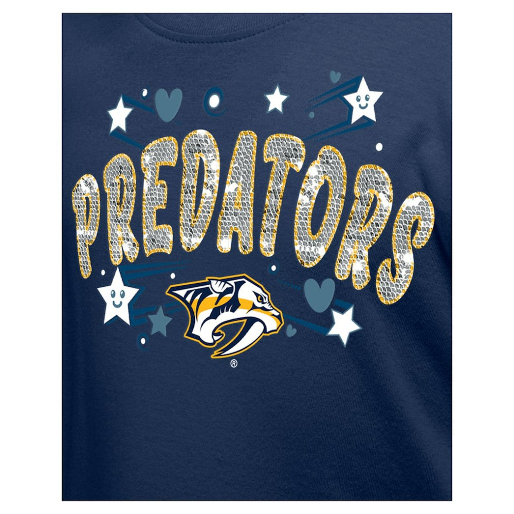 Nashville Predators New Era Girl's Youth Flip Sequin T-Shirt - Navy - NHL
