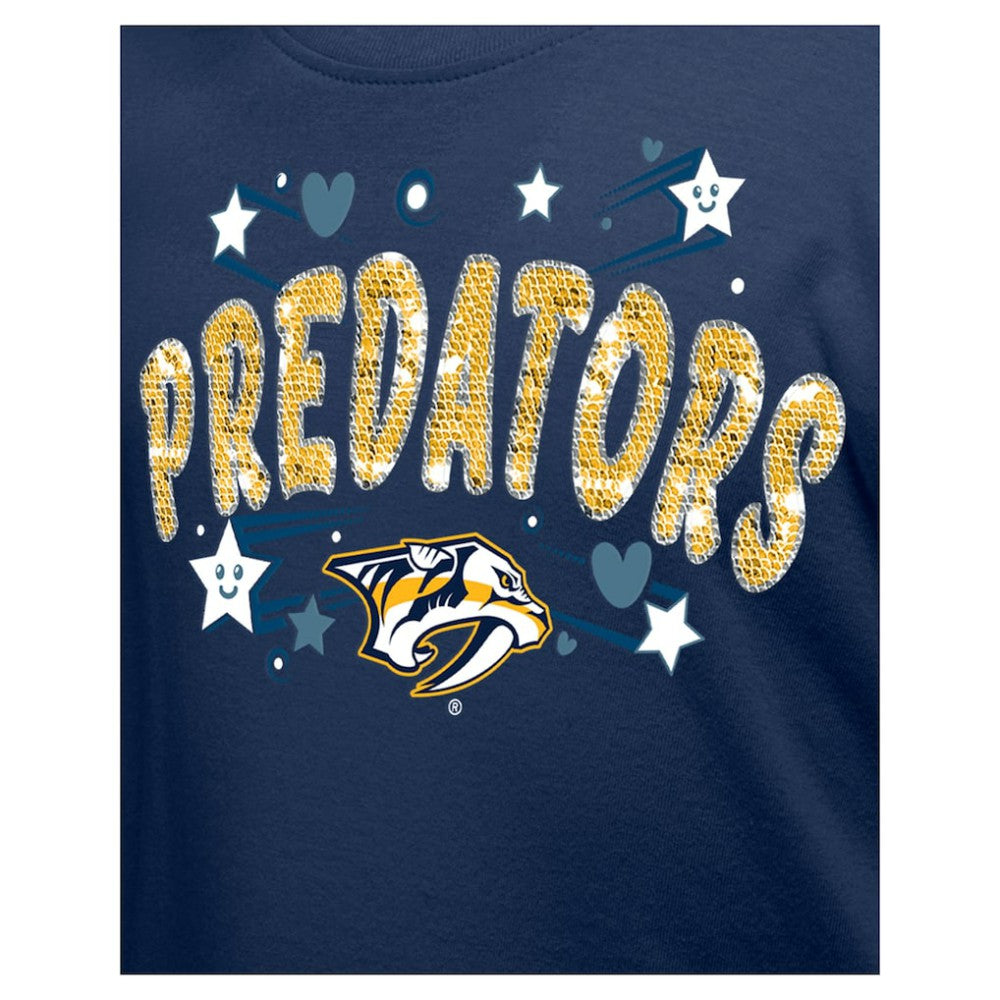 Nashville Predators New Era Girl's Youth Flip Sequin T-Shirt - Navy - NHL