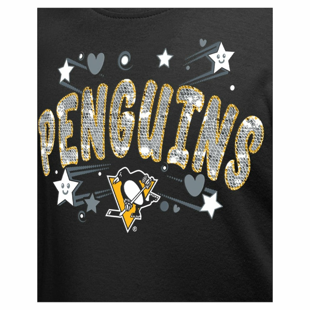 Pittsburgh Penguins New Era Girl's Youth Flip Sequin T-Shirt - Black - NHL