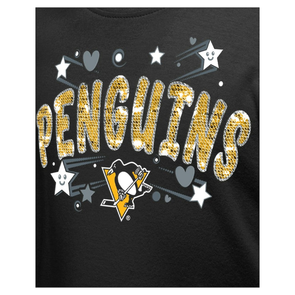 Pittsburgh Penguins New Era Girl's Youth Flip Sequin T-Shirt - Black - NHL