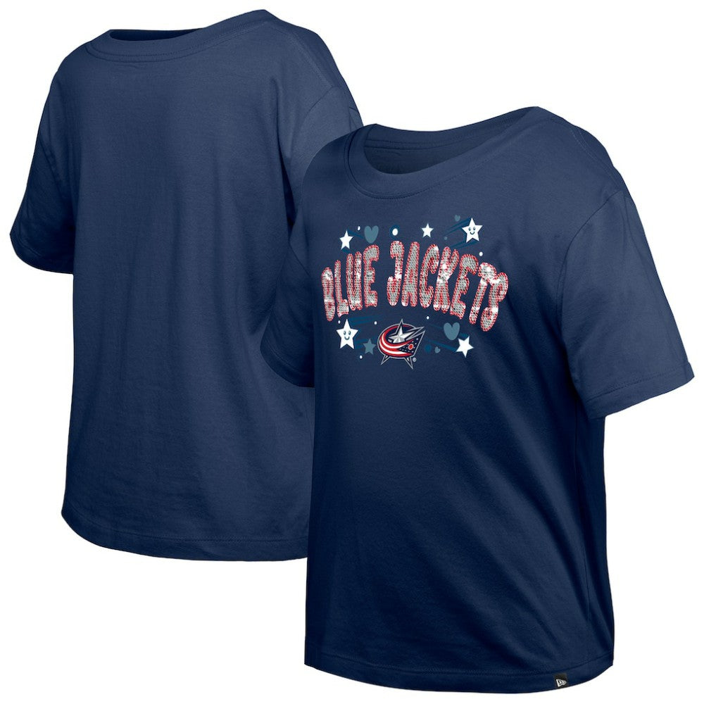 Columbus Blue Jackets New Era Girl's Youth Flip Sequin T-Shirt - Navy - NHL