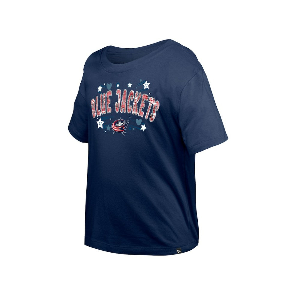 Columbus Blue Jackets New Era Girl's Youth Flip Sequin T-Shirt - Navy - NHL