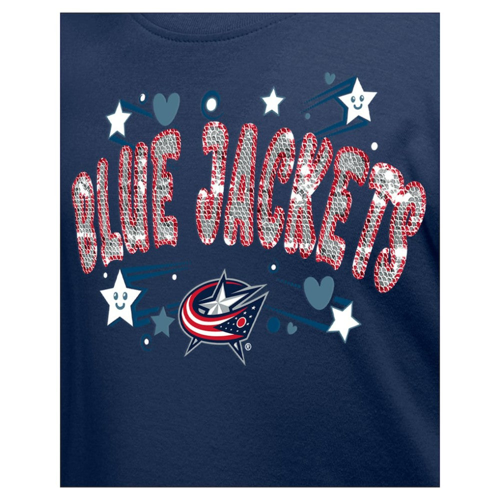 Columbus Blue Jackets New Era Girl's Youth Flip Sequin T-Shirt - Navy - NHL