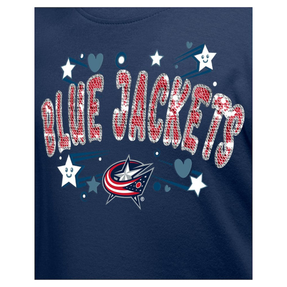 Columbus Blue Jackets New Era Girl's Youth Flip Sequin T-Shirt - Navy - NHL