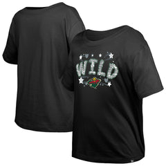 Minnesota Wild New Era Girl's Youth Flip Sequin T-Shirt - Black - NHL