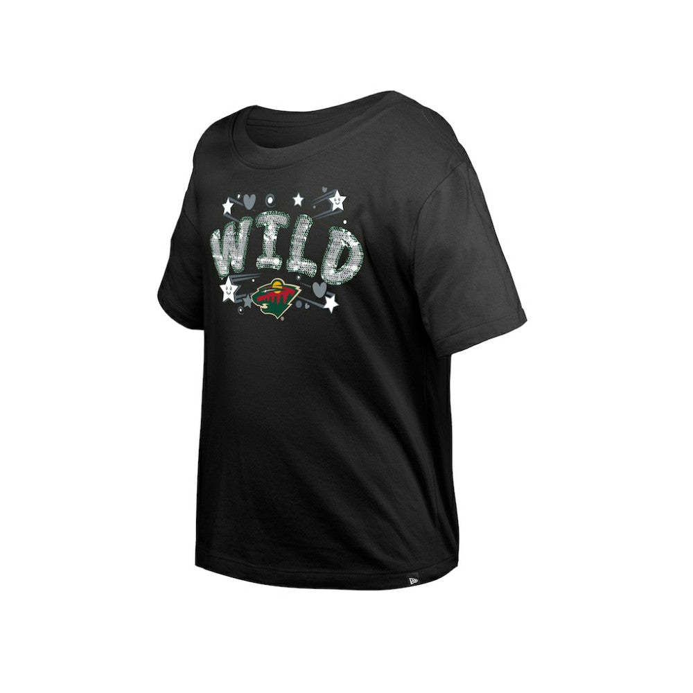 Minnesota Wild New Era Girl's Youth Flip Sequin T-Shirt - Black - NHL