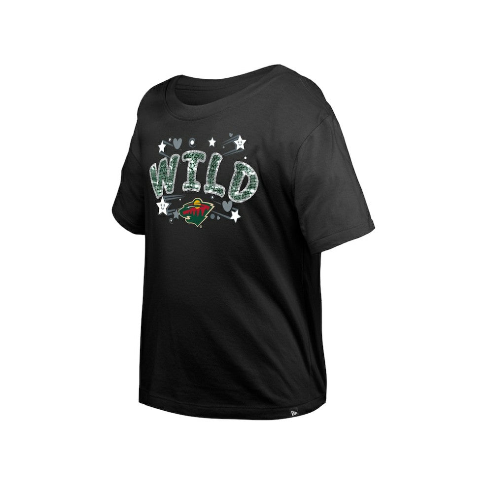 Minnesota Wild New Era Girl's Youth Flip Sequin T-Shirt - Black - NHL