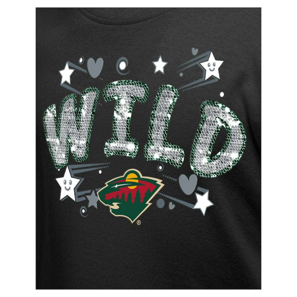Minnesota Wild New Era Girl's Youth Flip Sequin T-Shirt - Black - NHL