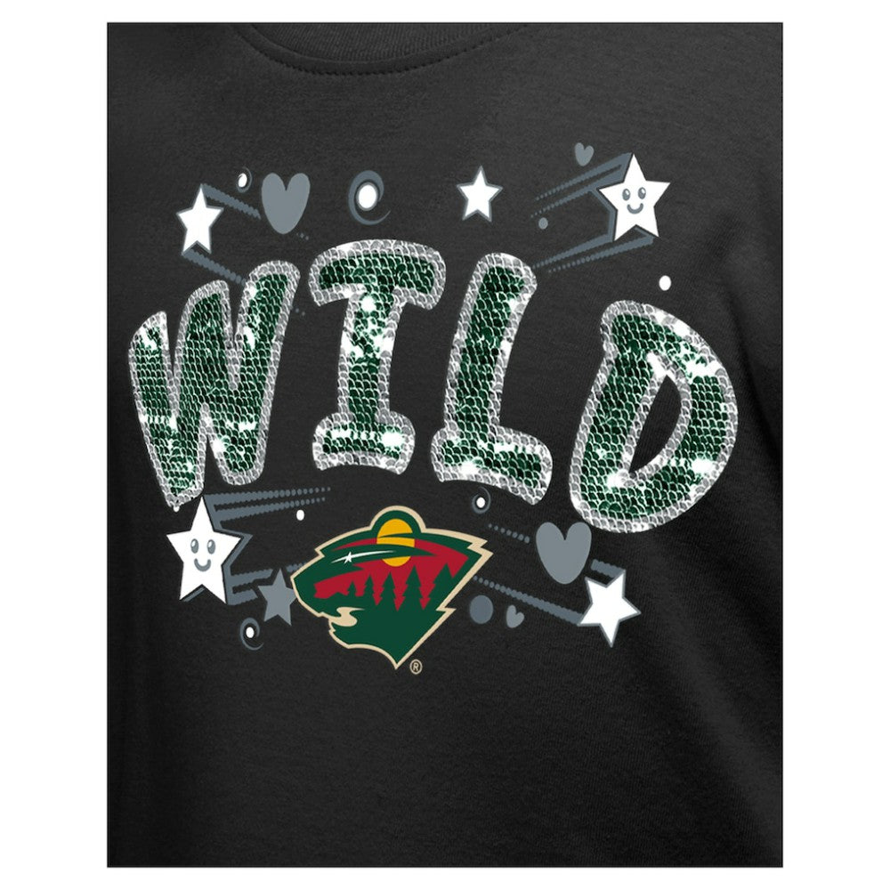 Minnesota Wild New Era Girl's Youth Flip Sequin T-Shirt - Black - NHL