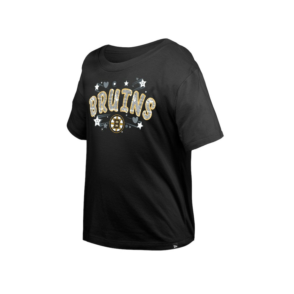 Boston Bruins New Era Girl's Youth Flip Sequin T-Shirt - Black - NHL