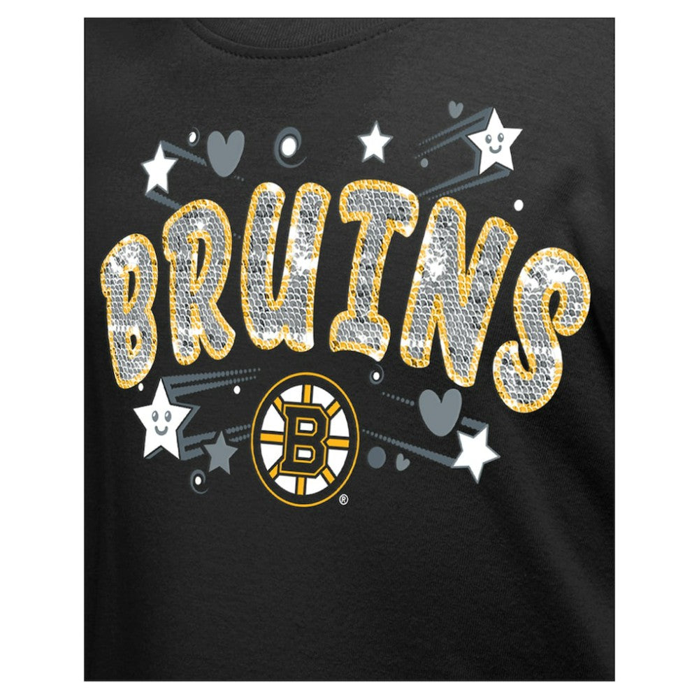 Boston Bruins New Era Girl's Youth Flip Sequin T-Shirt - Black - NHL