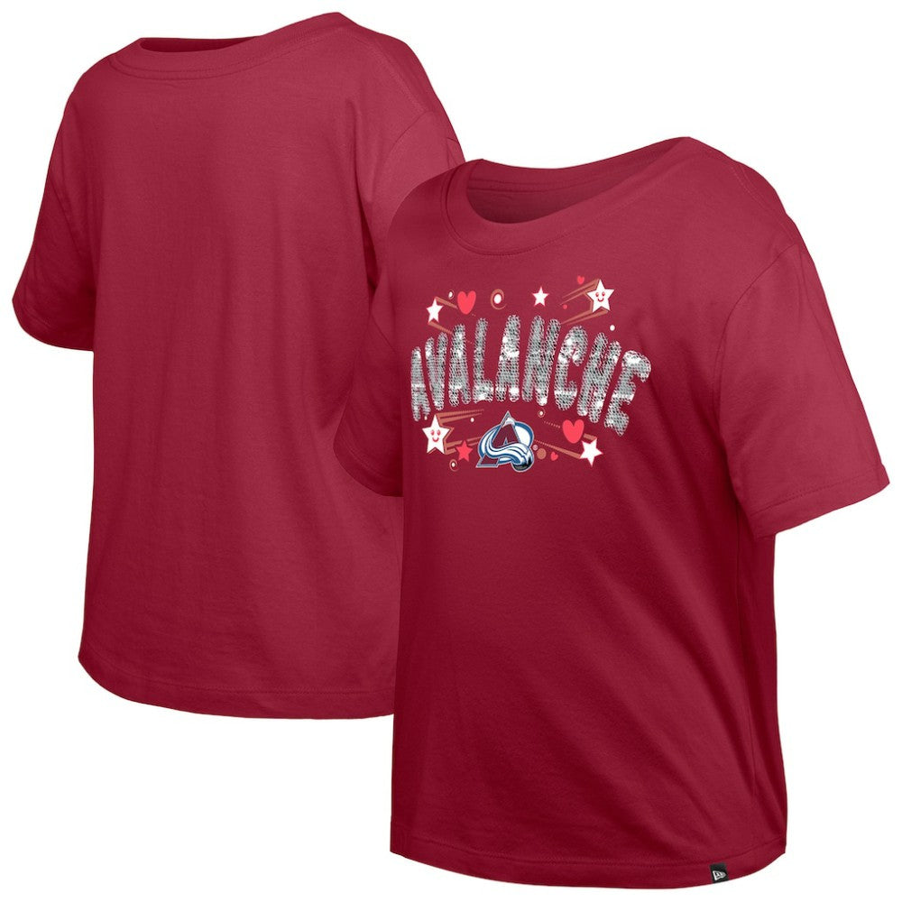 Colorado Avalanche New Era Girl's Youth Flip Sequin T-Shirt - Dark Red - NHL