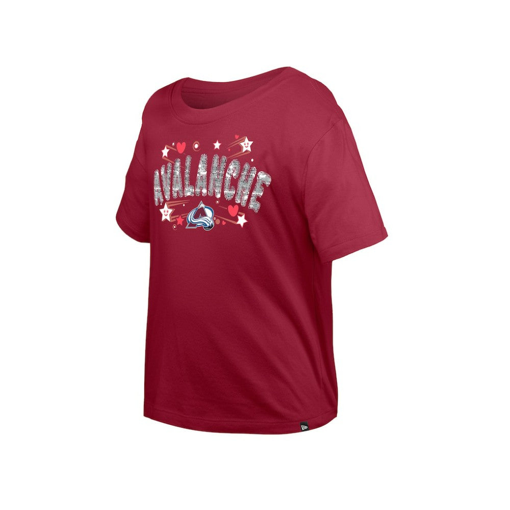 Colorado Avalanche New Era Girl's Youth Flip Sequin T-Shirt - Dark Red - NHL