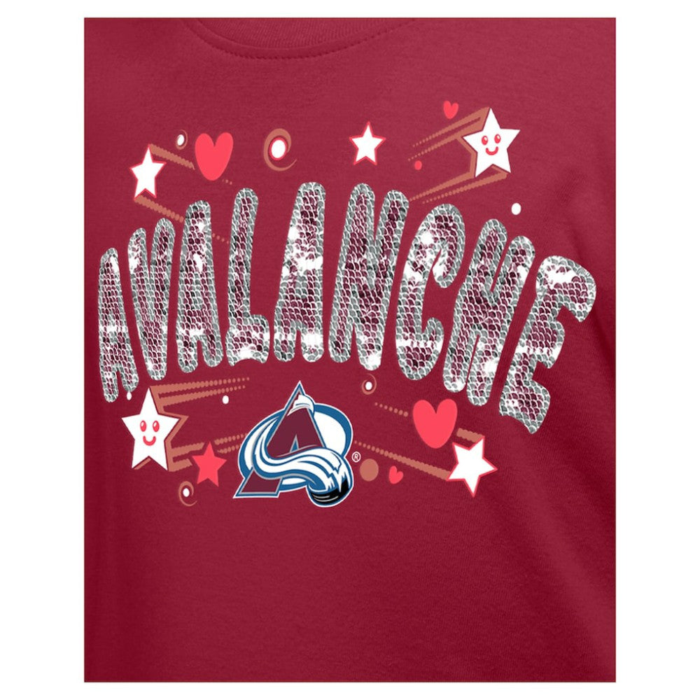 Colorado Avalanche New Era Girl's Youth Flip Sequin T-Shirt - Dark Red - NHL