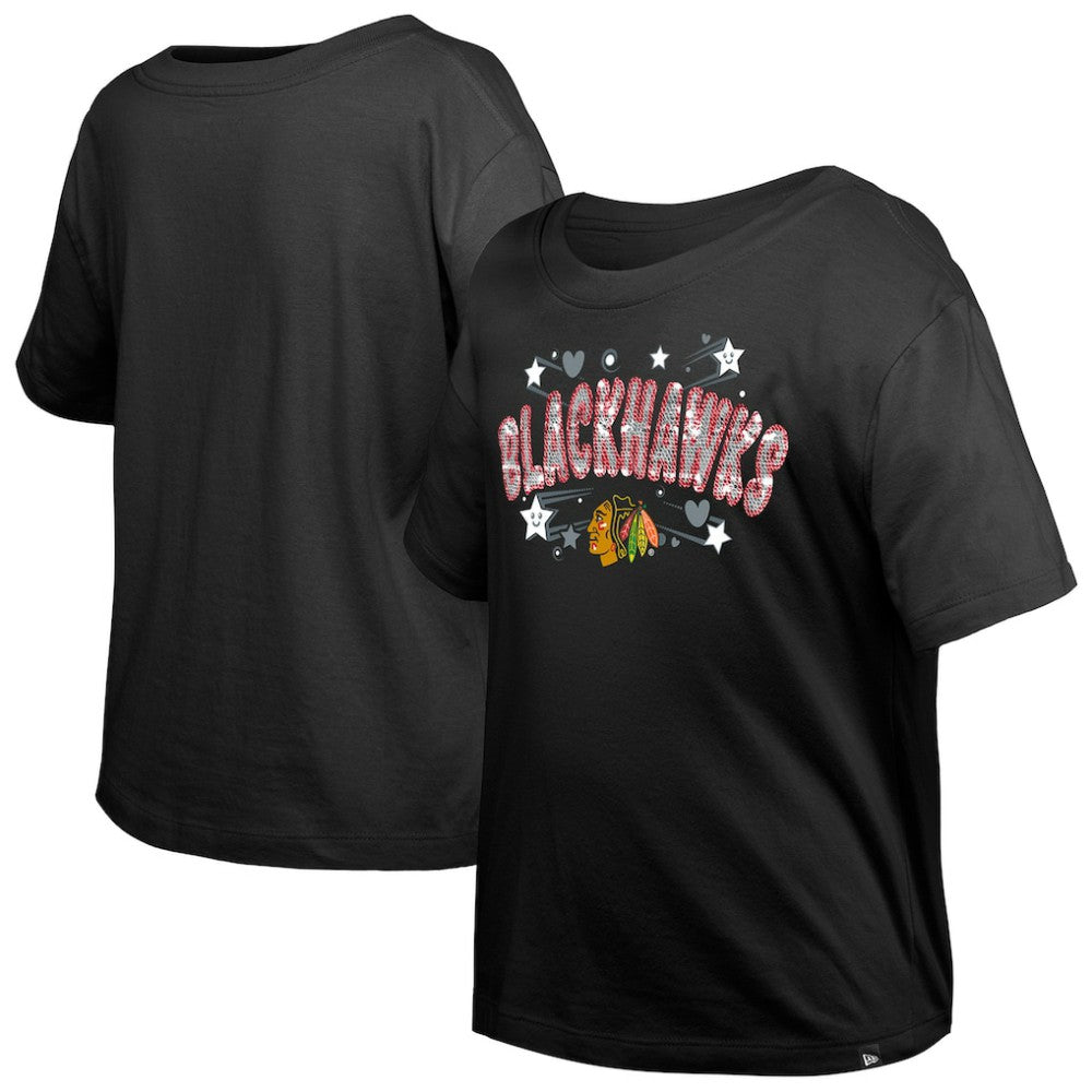 Chicago Blackhawks New Era Girl's Youth Flip Sequin T-Shirt - Black - NHL