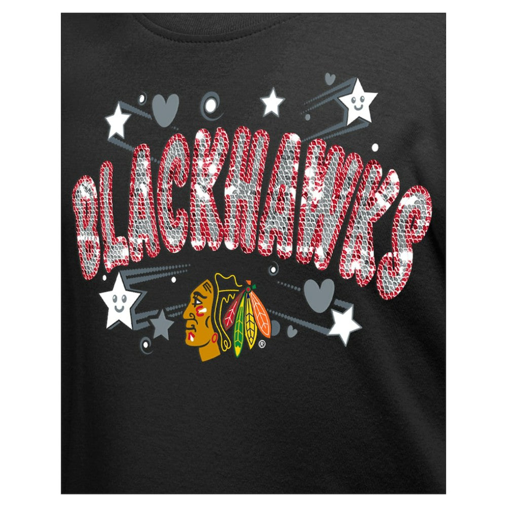 Chicago Blackhawks New Era Girl's Youth Flip Sequin T-Shirt - Black - NHL