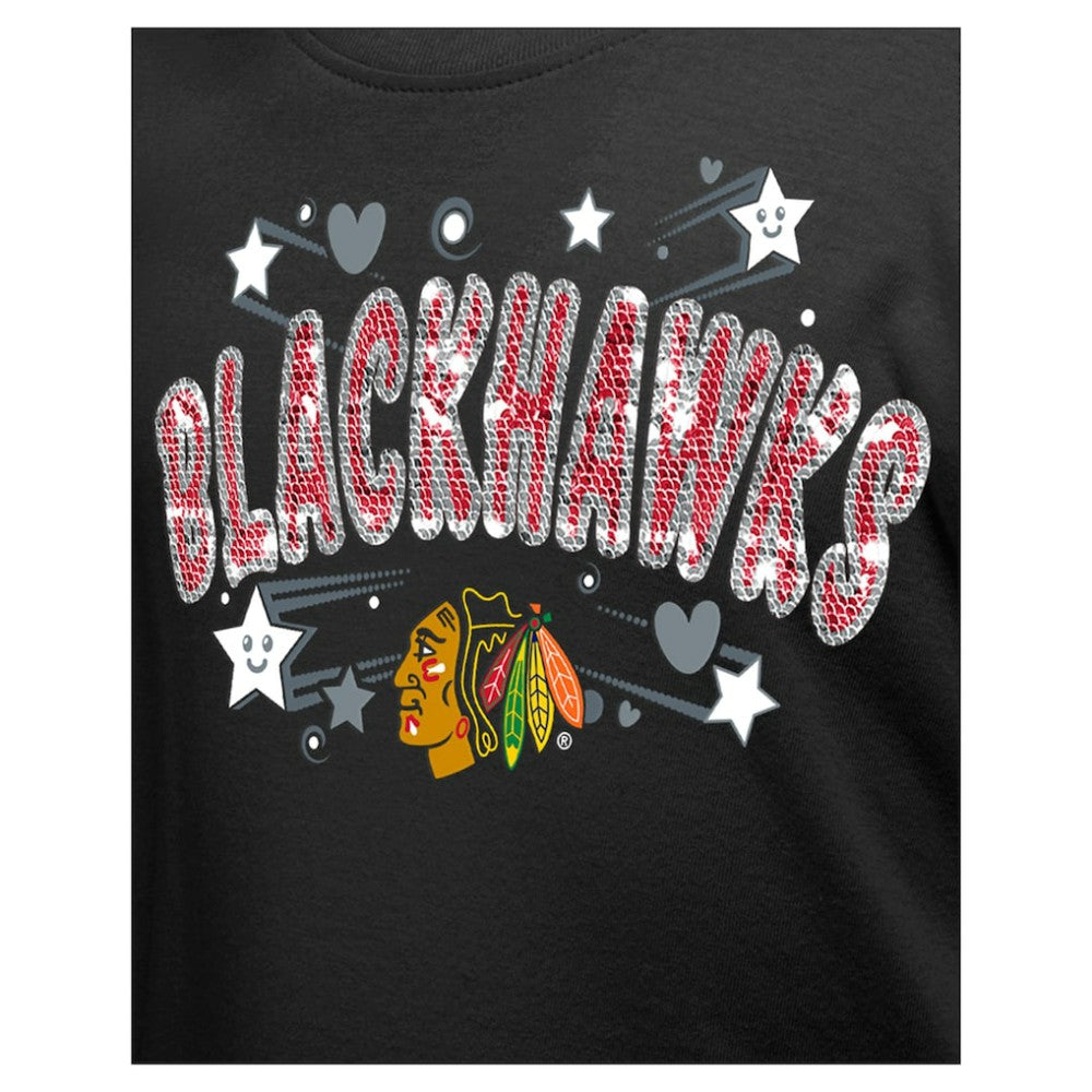Chicago Blackhawks New Era Girl's Youth Flip Sequin T-Shirt - Black - NHL