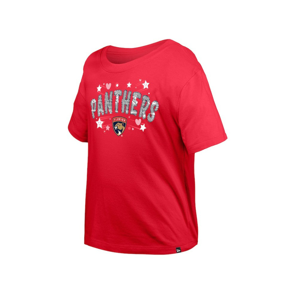 Florida Panthers New Era Girl's Youth Flip Sequin T-Shirt - Red - NHL