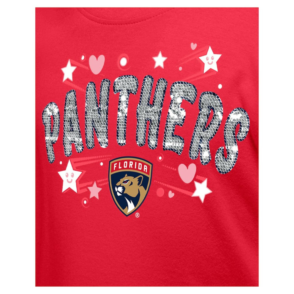Florida Panthers New Era Girl's Youth Flip Sequin T-Shirt - Red - NHL