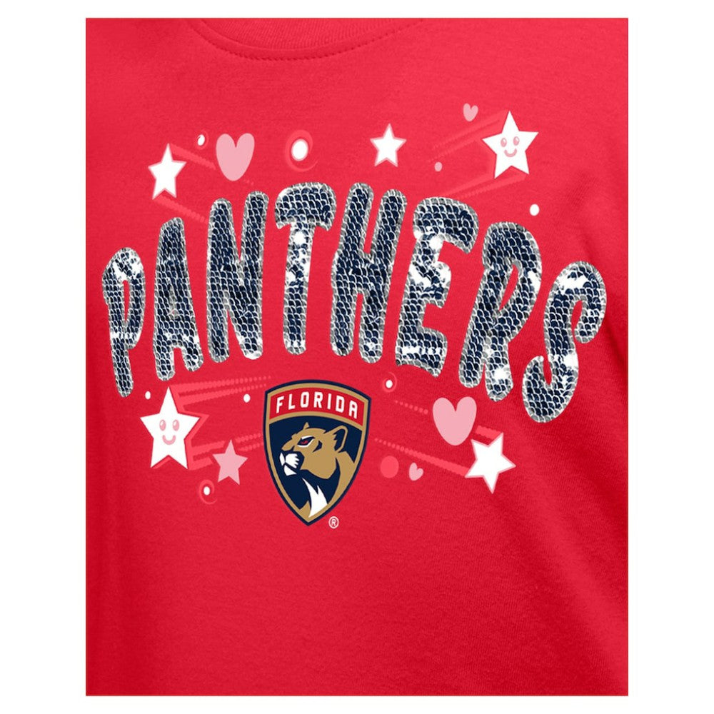 Florida Panthers New Era Girl's Youth Flip Sequin T-Shirt - Red - NHL