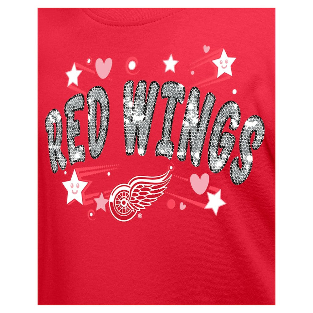 Detroit Red Wings New Era Girl's Youth Flip Sequin T-Shirt - Red - NHL