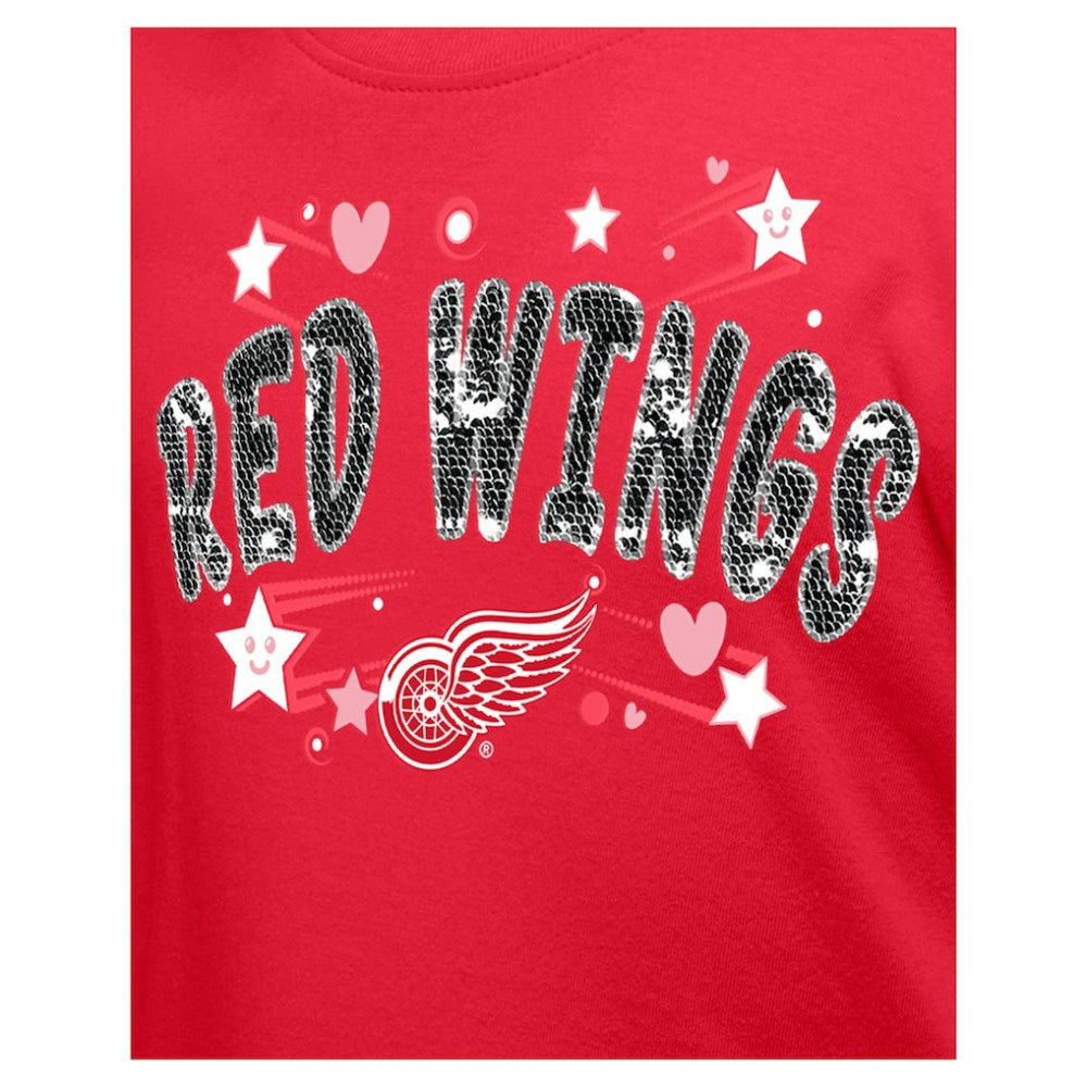 Detroit Red Wings New Era Girl's Youth Flip Sequin T-Shirt - Red - NHL