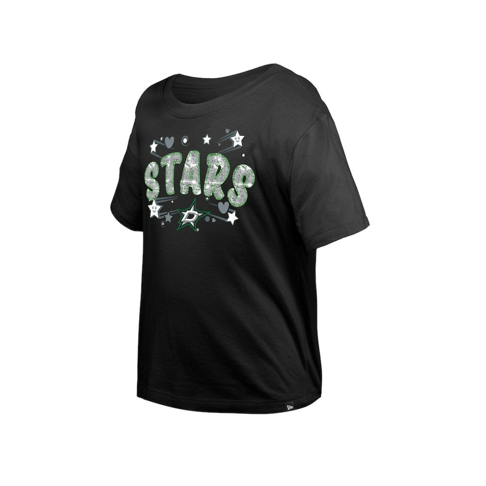 Dallas Stars New Era Girl's Youth Flip Sequin T-Shirt - Black - NHL